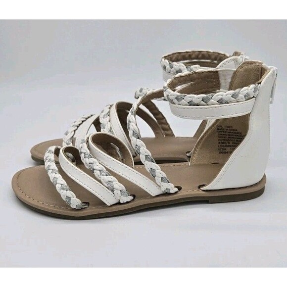 SO Longanberry Girls Gladiator Sandals White Size 1 Braided Straps Spring Easter - Picture 2 of 8